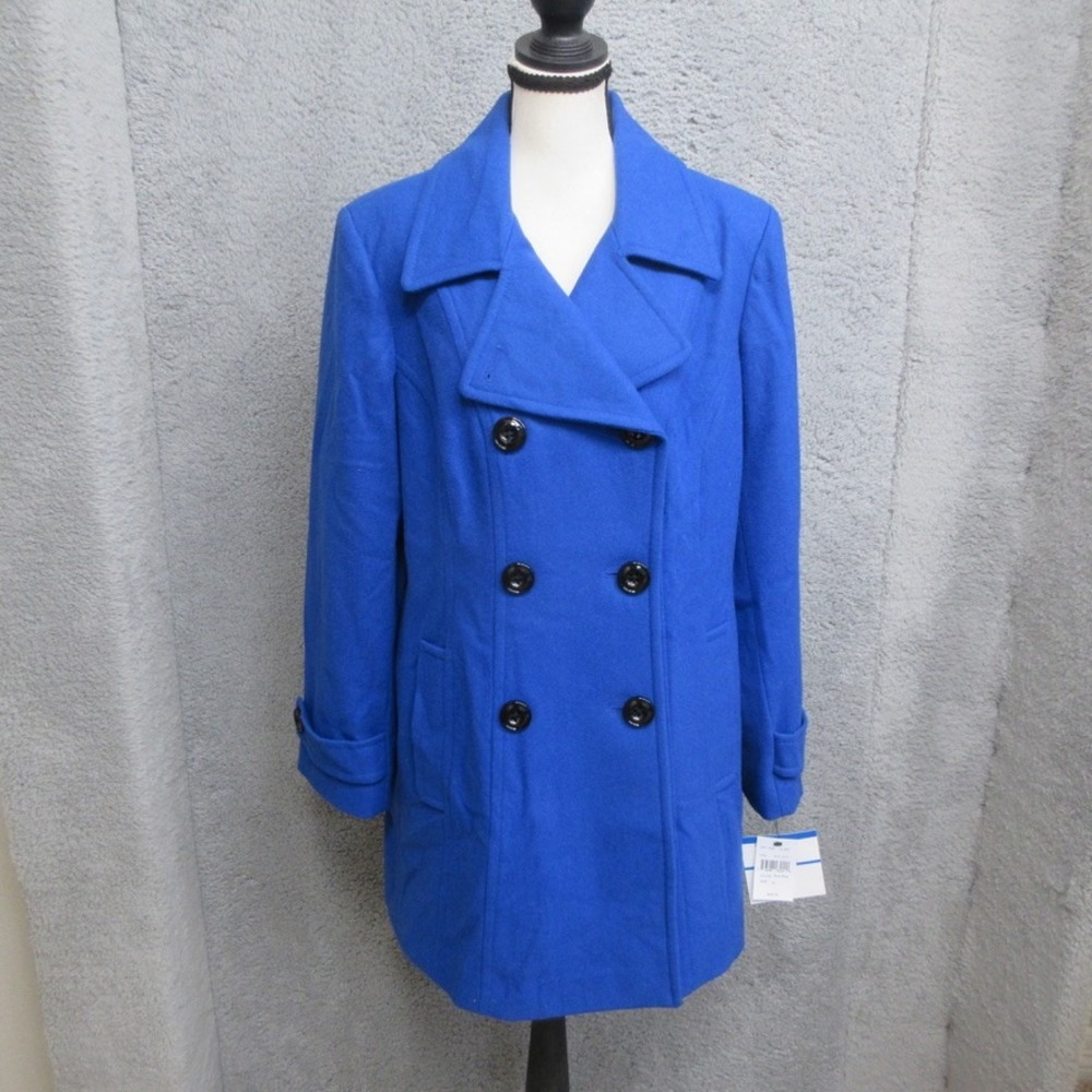 Anne Klein Wool Blend Peacoat Women XL Blue Officecore Preppy Tailored Royalcore